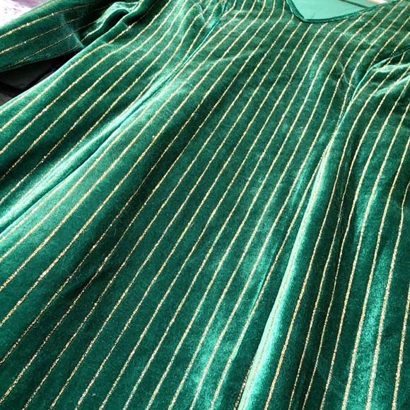Green Velvet Gold Striped Long Sleeve Mini Dress - XS - Picture 8 of 10